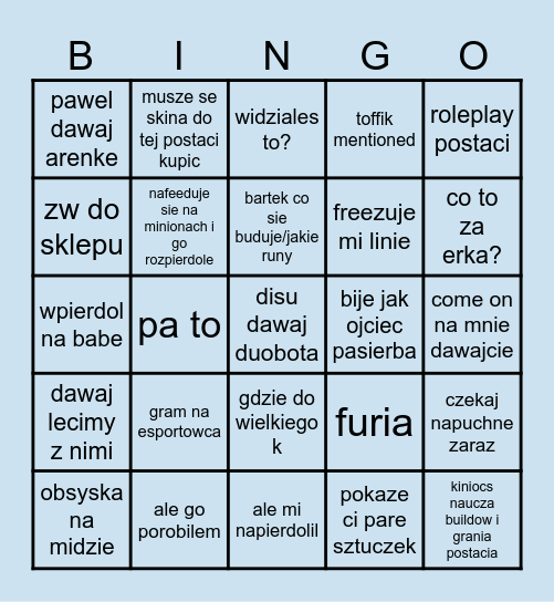 Kiniocs bingo Card