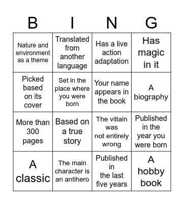 WAR READING CHALLENGE Bingo Card