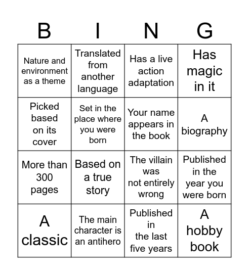WAR READING CHALLENGE Bingo Card