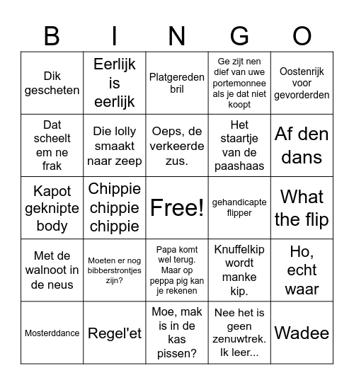 De voute familie Bingo Card