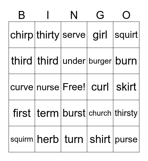 er  ir  ur Bingo Card