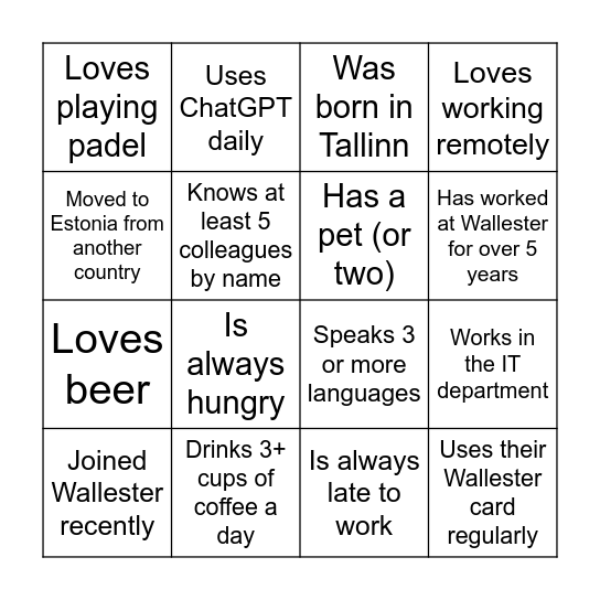 Wallester Bingo Card