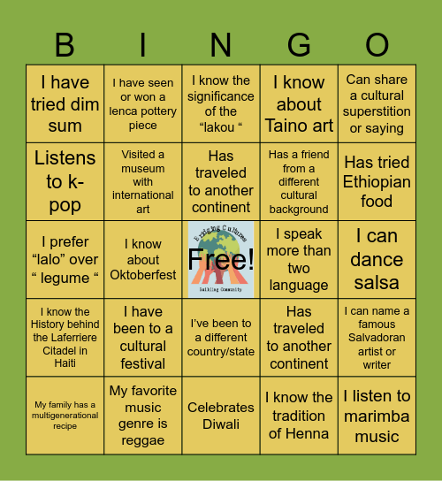 Cultural themed Bingo ! Bingo Card