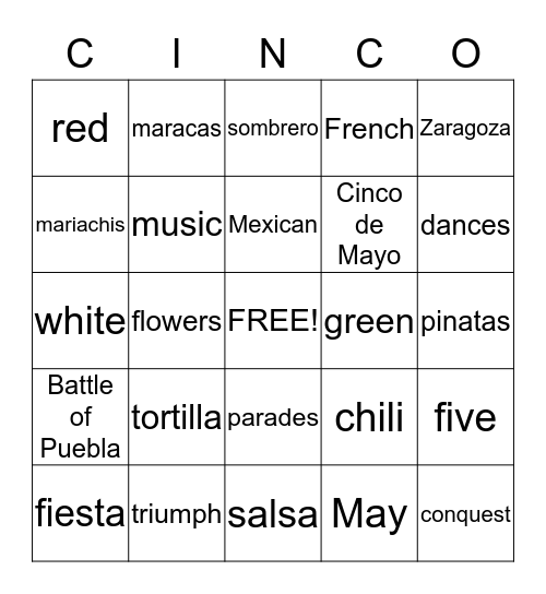 Happy Cinco de Mayo Bingo Card