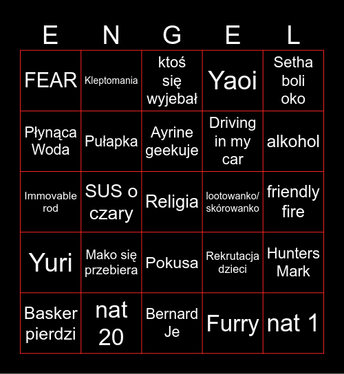 Gothic Bingo Card