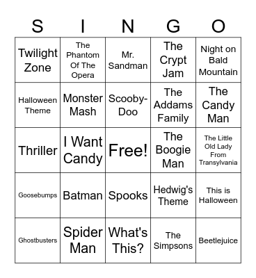 Halloween Singo Bingo Card