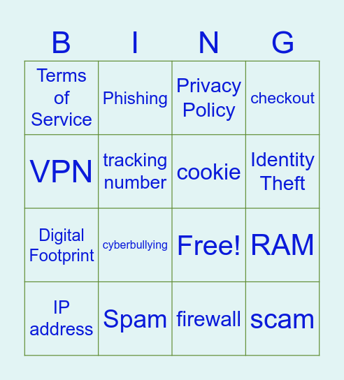 Technology Vocabulary Bingo Card