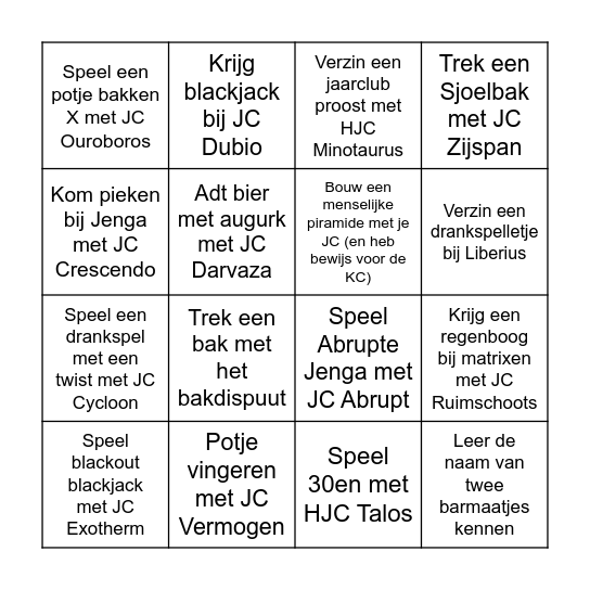 Jaarclub bingo Card
