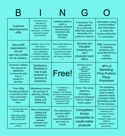 SUNY Marketing Bingo Card