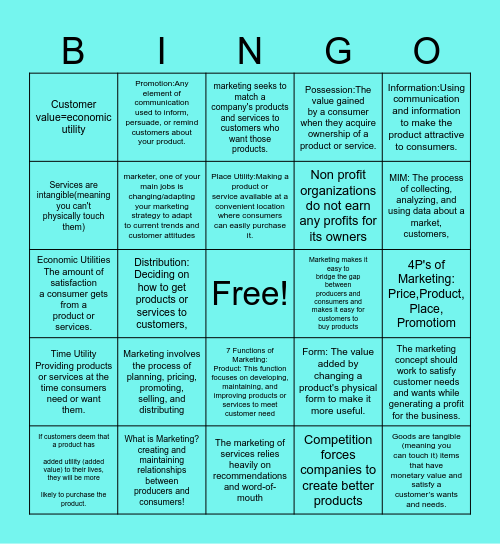 SUNY Marketing Bingo Card