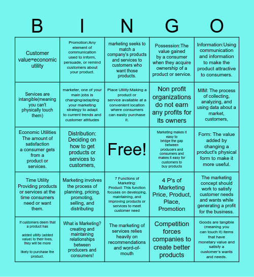 SUNY Marketing Bingo Card