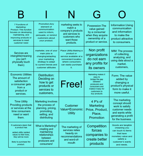 SUNY Marketing Bingo Card