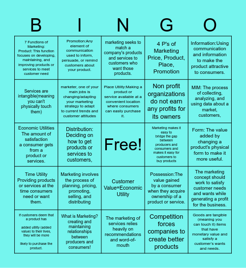 SUNY Marketing Bingo Card