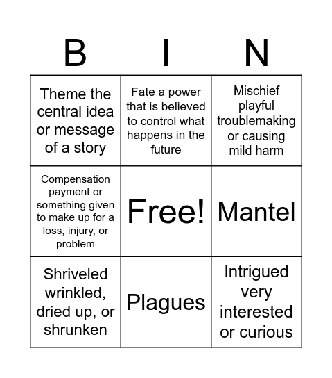 A Monkey's Paw Bingo Card