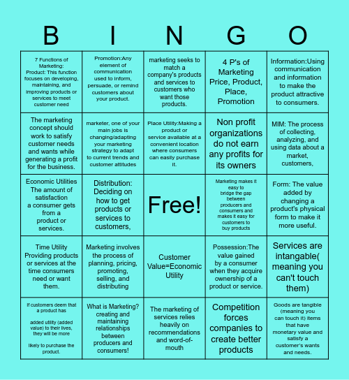 SUNY Marketing Bingo Card