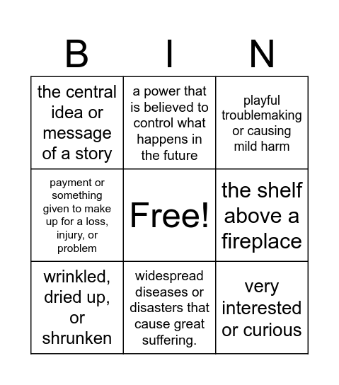 A Monkey's Paw Bingo Card