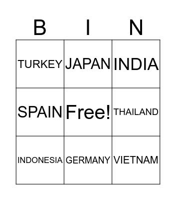 Country Bingo Card