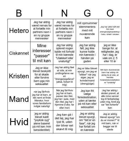 privilegie bingo Card