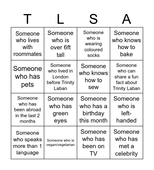 Trinity Laban Bingo Card