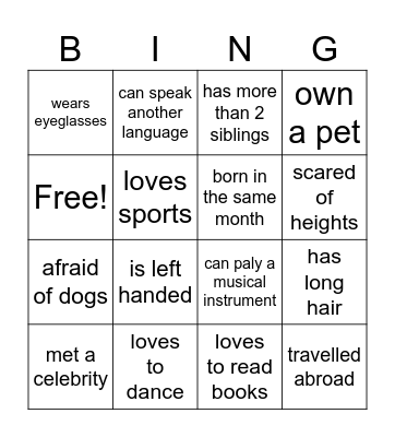 Let's know each other..... Bingo Card