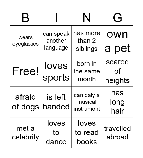 Let's know each other..... Bingo Card