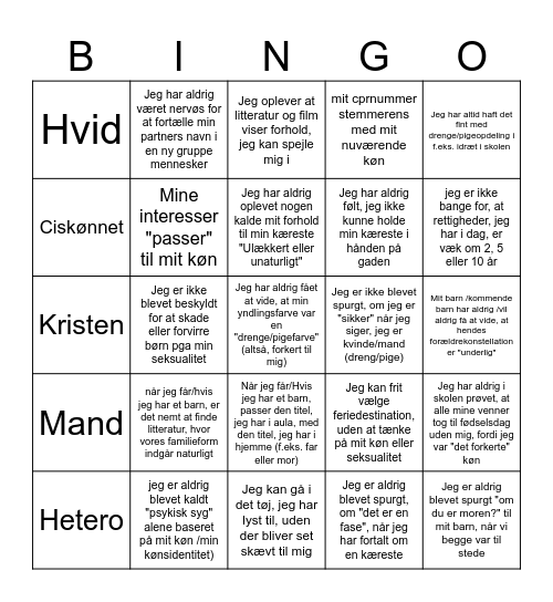 privilegie bingo Card