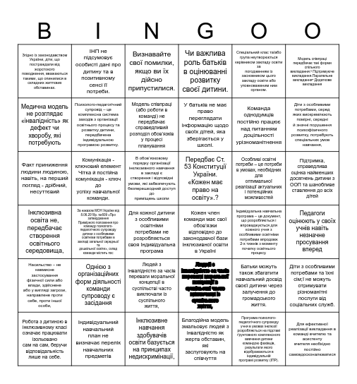 Інклюзивна освіта Bingo Card