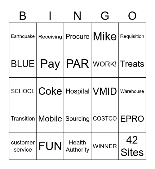 Supply Chain Bingo Card