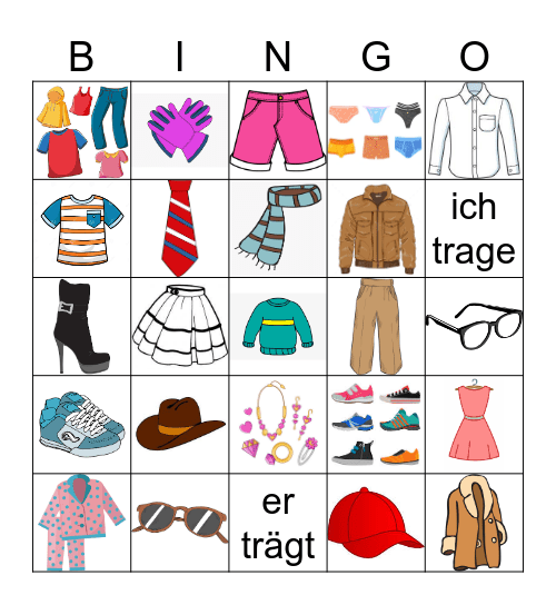 die Kleidung AB Bingo Card