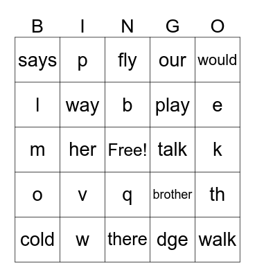 Sight Words Bingo Card
