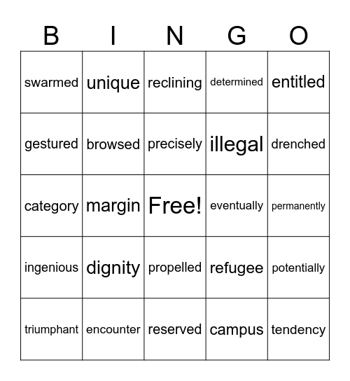 7th Part I Vocabulary Bingo Card