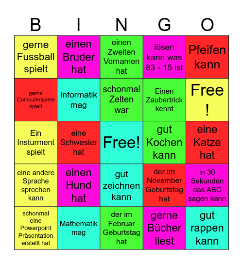 Kennenlern Bingo - Finde jemanden der... Bingo Card