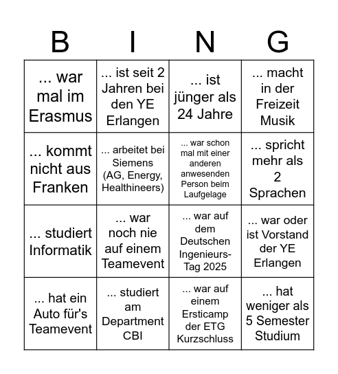 Winter-Teamevent 2025 Bingo Card