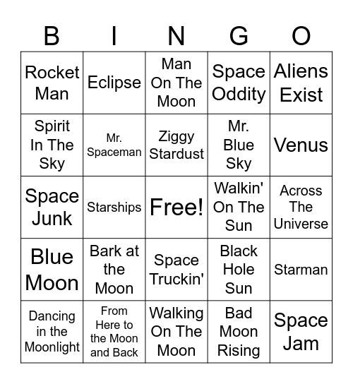 Across The Universe Bingo Card