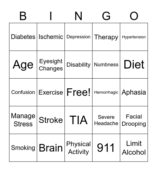 Stroke Bingo! Bingo Card