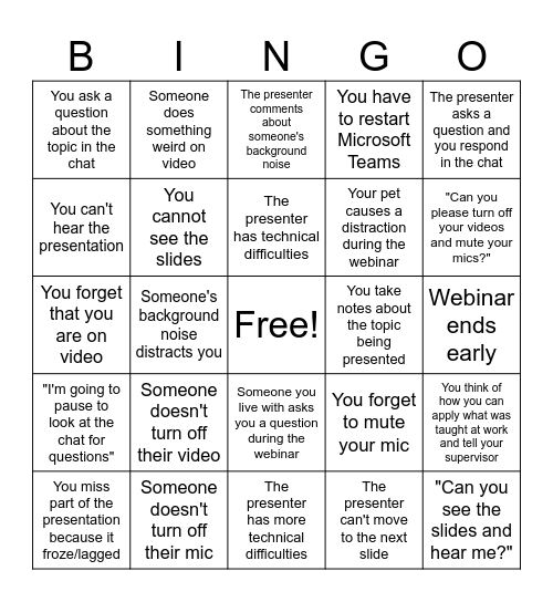 Webinar BINGO Card