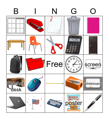 Classroom Objects Bingo Card