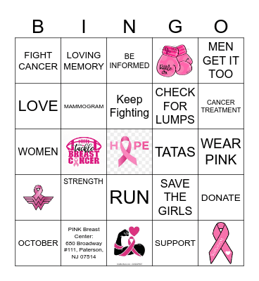 Breast Cancer Awareness 25' Bingo Card