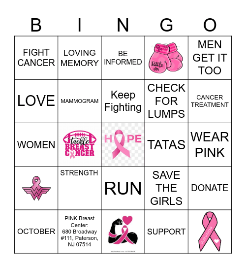 Breast Cancer Awareness 25' Bingo Card