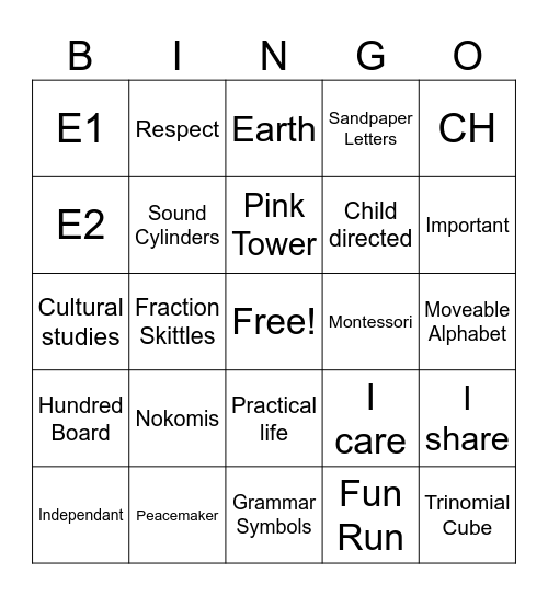 Fun Run Goal Bingo Card