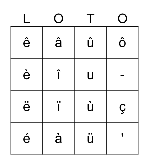 Signes orthographiques Bingo Card