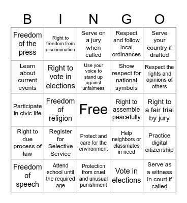 Citizenship Bingo Card