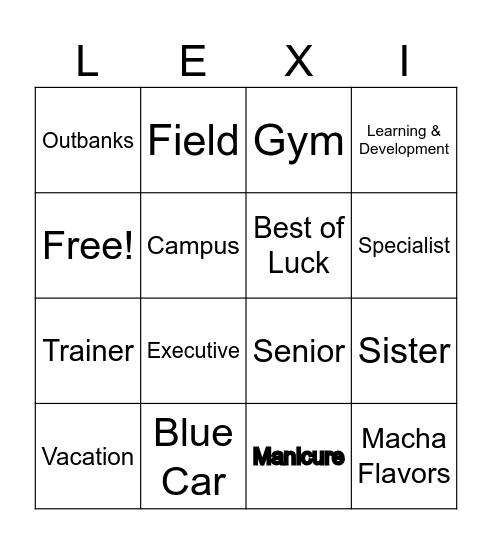 Lexi Bingo Card Bingo Card