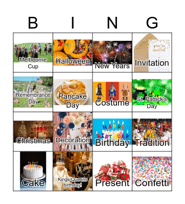Celebrations Bingo Card
