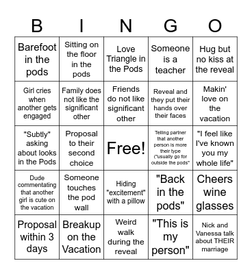 Love is Blind Bingo Card
