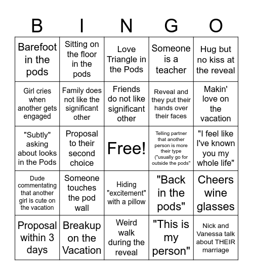 Love is Blind Bingo Card