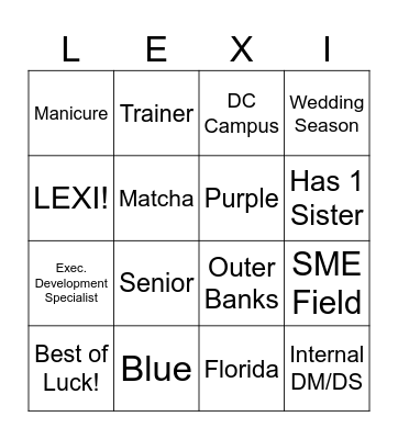 Lexi Farewell Card Bingo Card