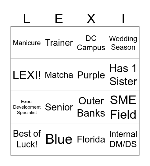 Lexi Farewell Card Bingo Card