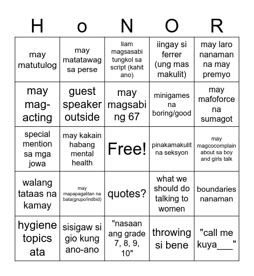 Mental Health Awareness (lalaking usapan) Bingo Card