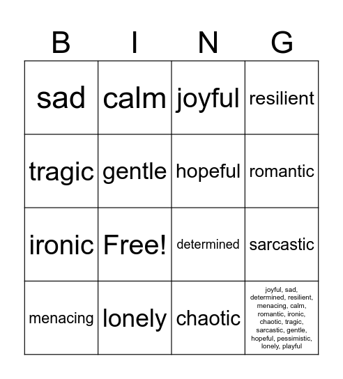 Tone Bingo Card